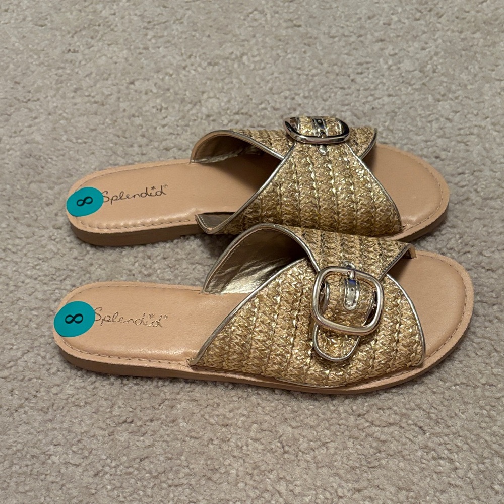 Splendid Metallic Gold Woven Buckle Slide Sandals - Picture 4 of 6
